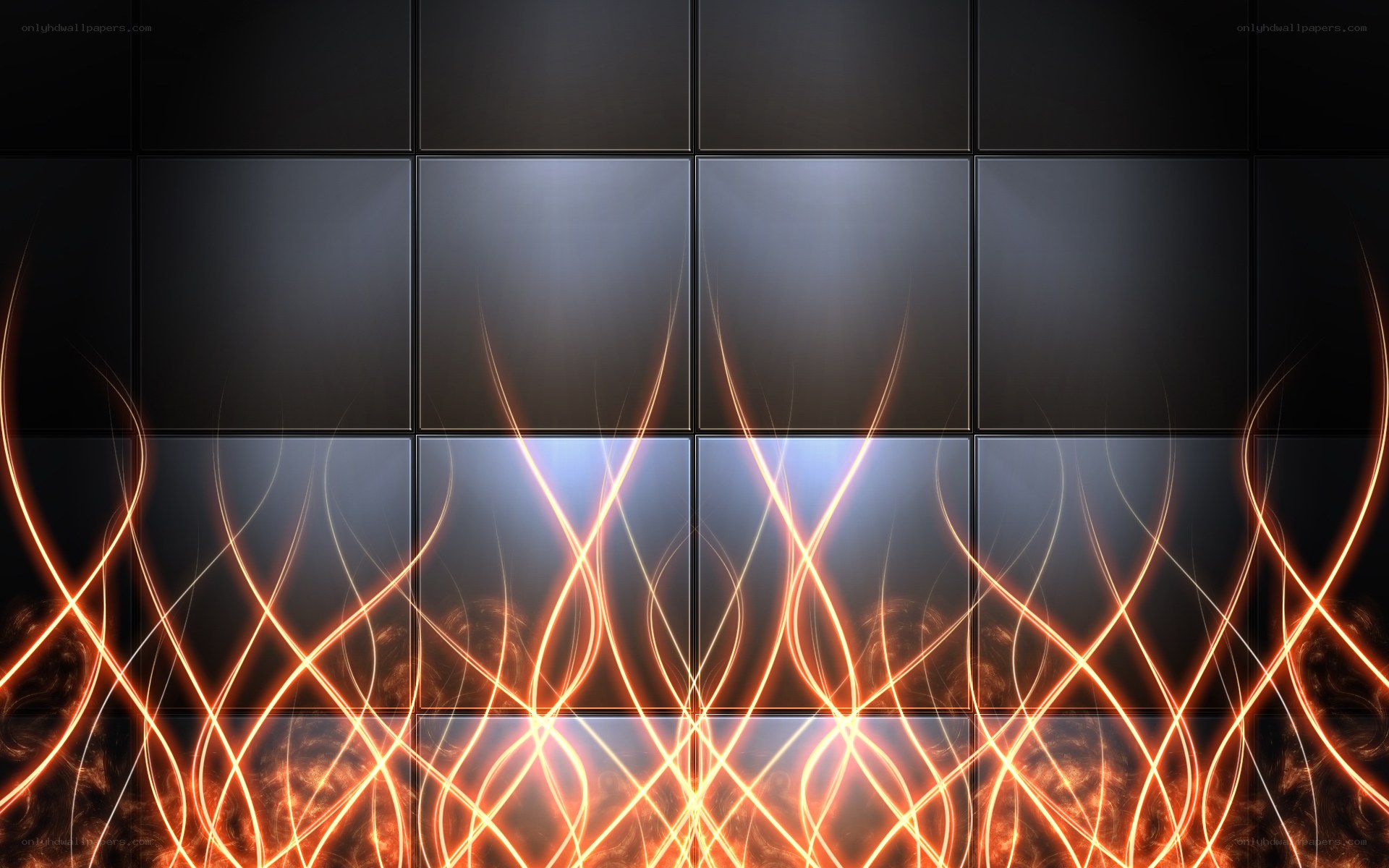 Abstract light lines on dark tiles