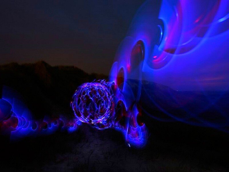Abstract light painting on a hillside