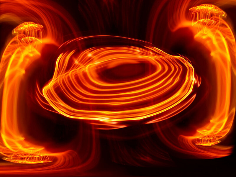 Abstract Light Patterns — Orange, Dynamic, Digital Art, Light Trails, Circles