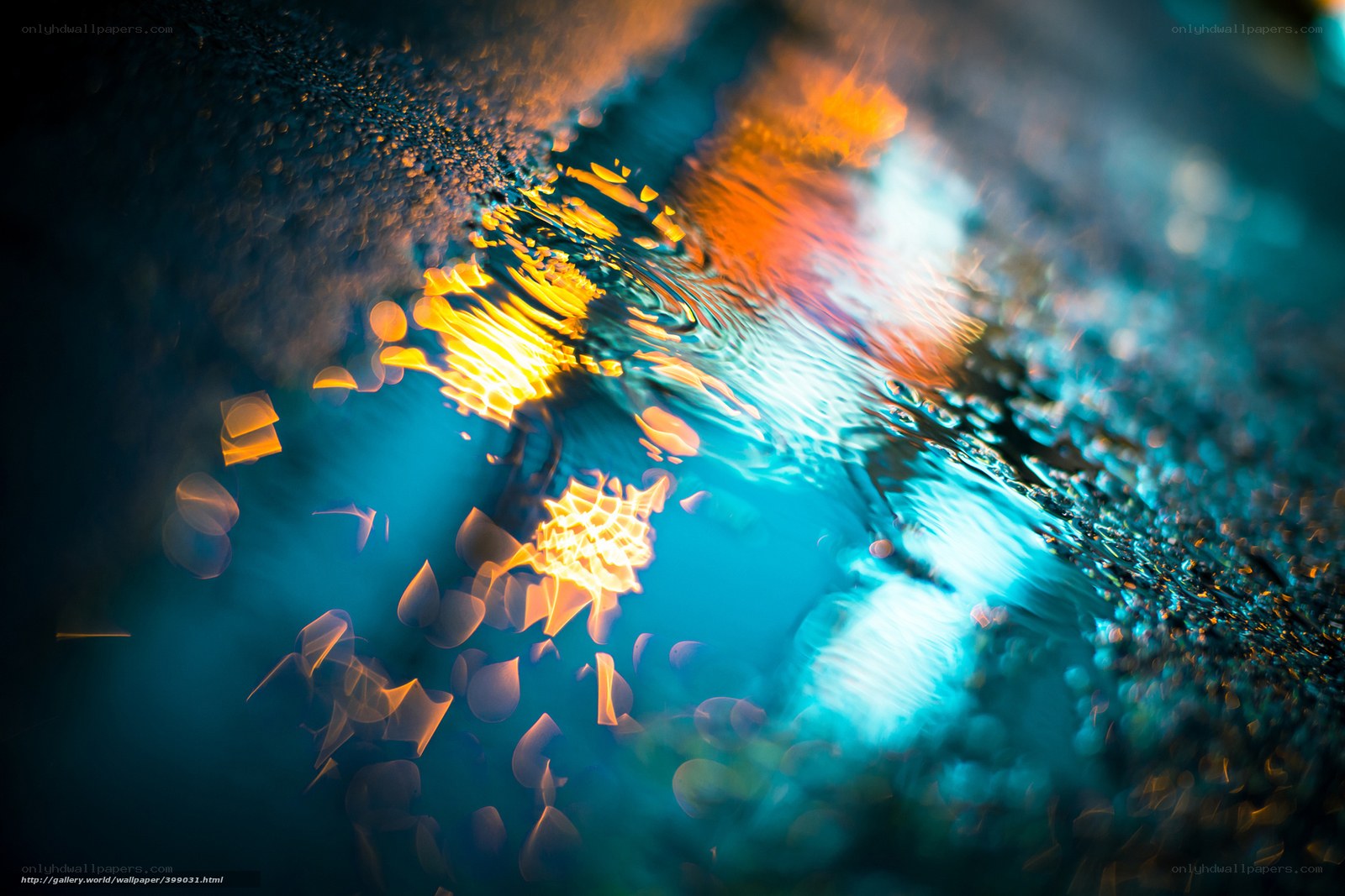 Abstract light reflections on wet surface