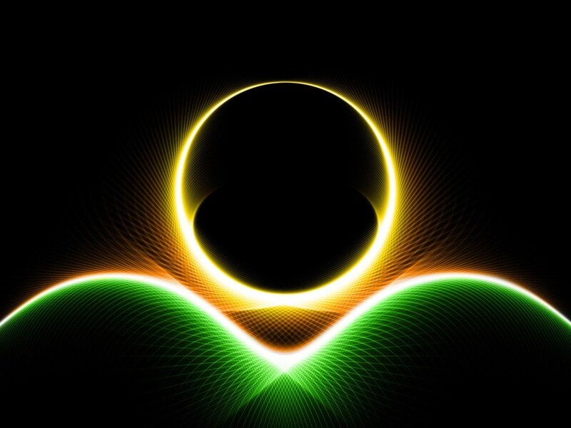 Abstract light ring and green waves