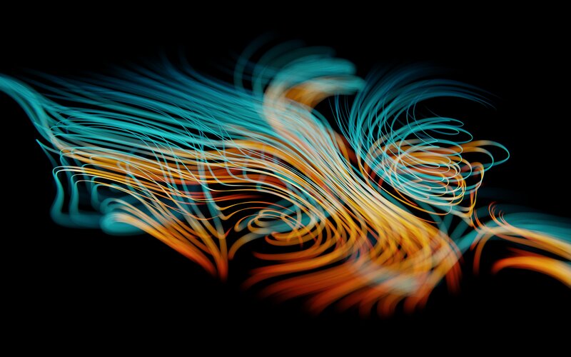 Abstract Light Streaks — Blue, Dynamic, Digital Art, Lines, Curves