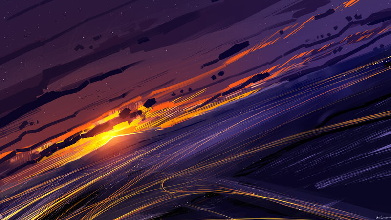 Abstract Light Streaks — Purple, Dramatic, Night, Digital Art