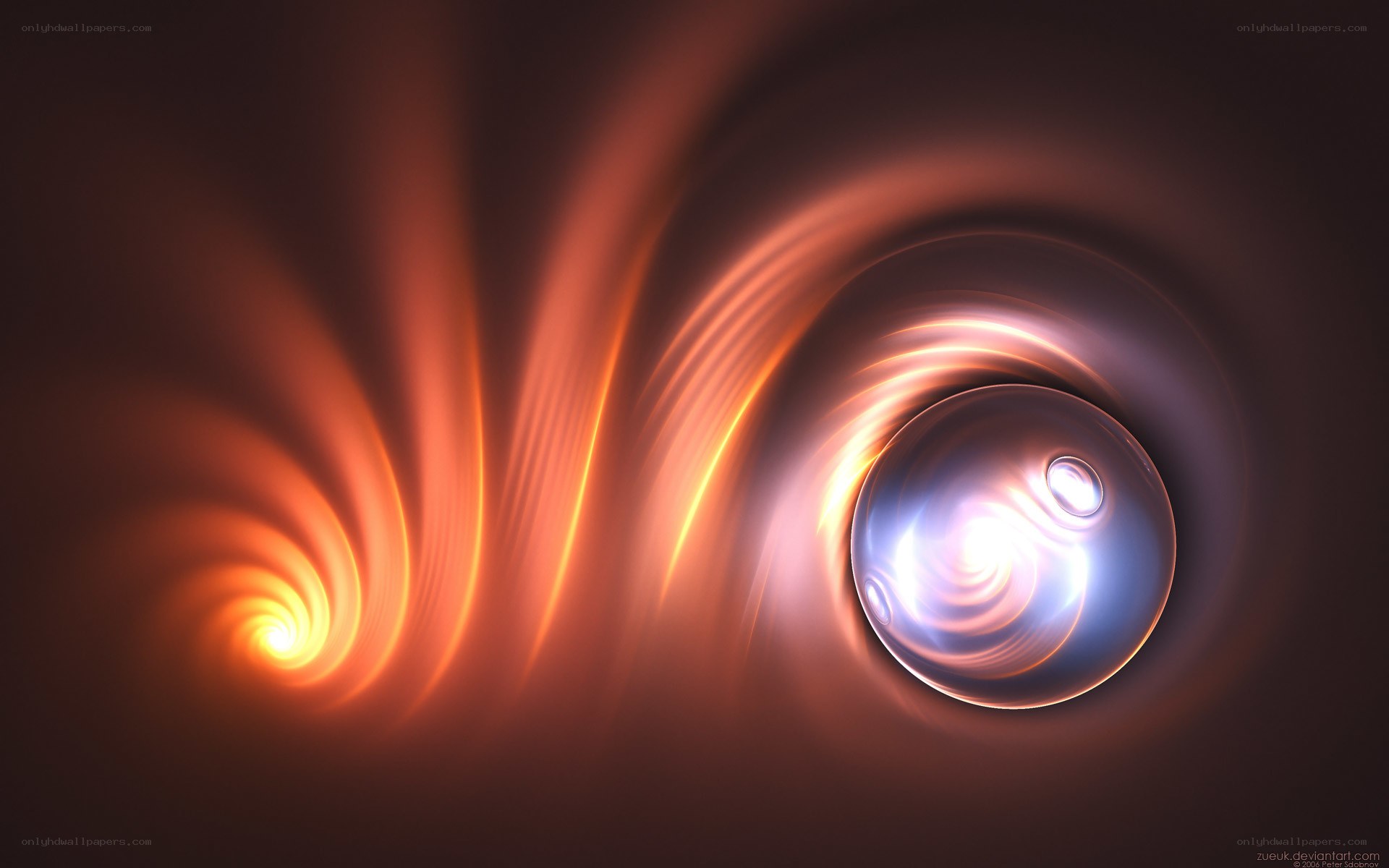 Abstract light swirls and spheres