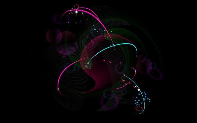 Abstract Light Swirls — Black, Dynamic, Digital Art, Circles, Lines