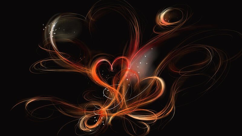 Abstract Light Swirls — Black, Dynamic, Digital Art, Heart Shape, Light Trails