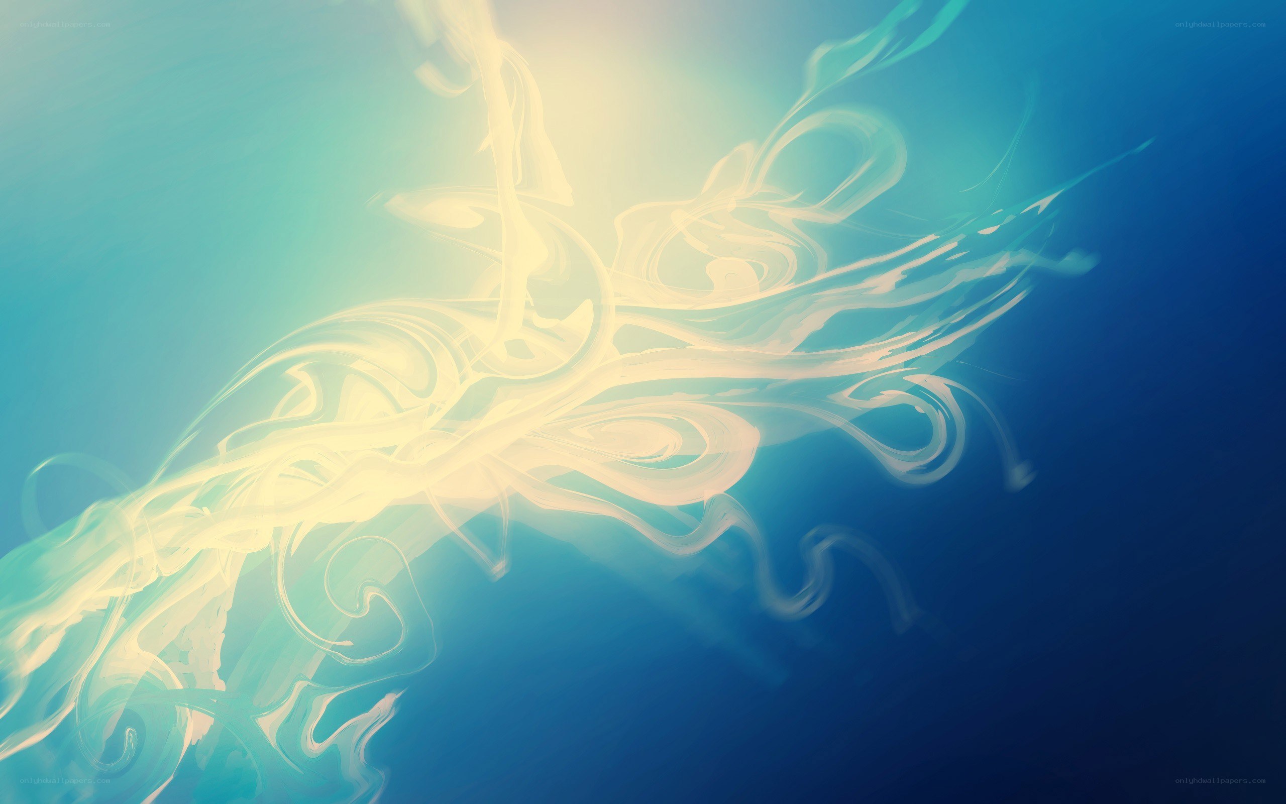 Abstract light swirls on blue
