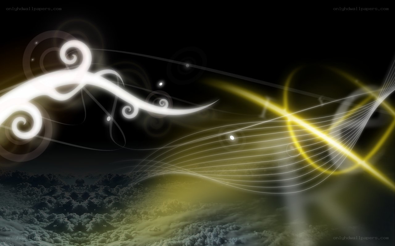 Abstract light swirls over clouds