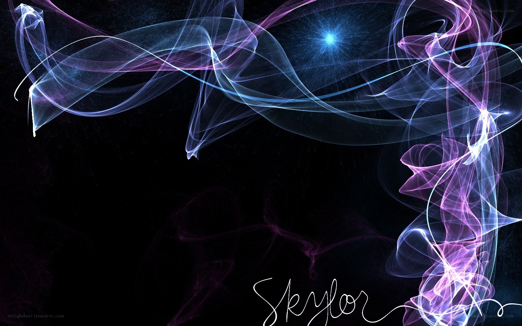 Abstract light swirls with name
