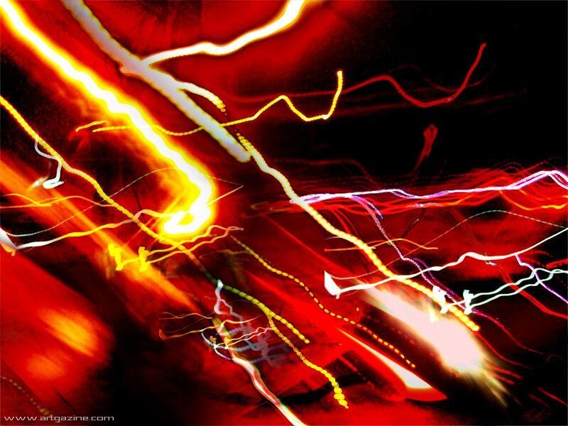 Abstract light trails in red and yellow