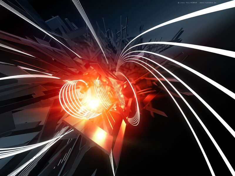 Abstract Light Tunnel — Black, Dramatic, Digital Art, Light Beams