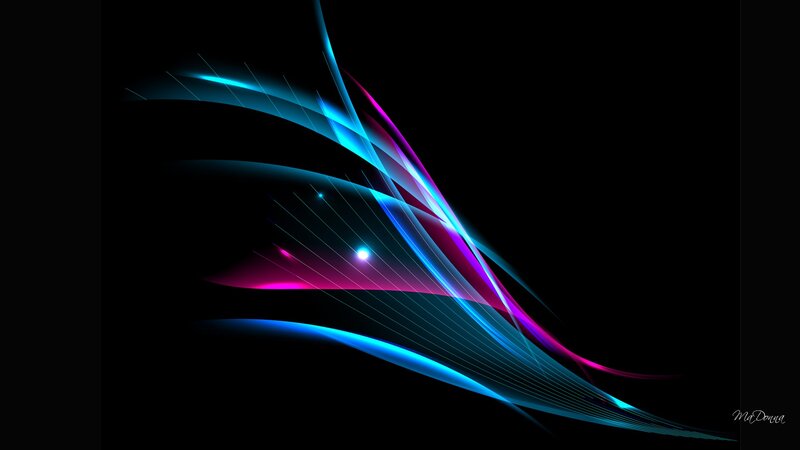 Abstract Light Waves — Blue, Dynamic, Digital Art, Lines