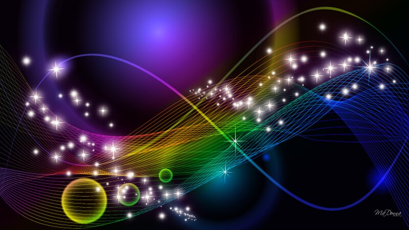 Abstract Light Waves — Purple, Dynamic, Digital Art, Stars