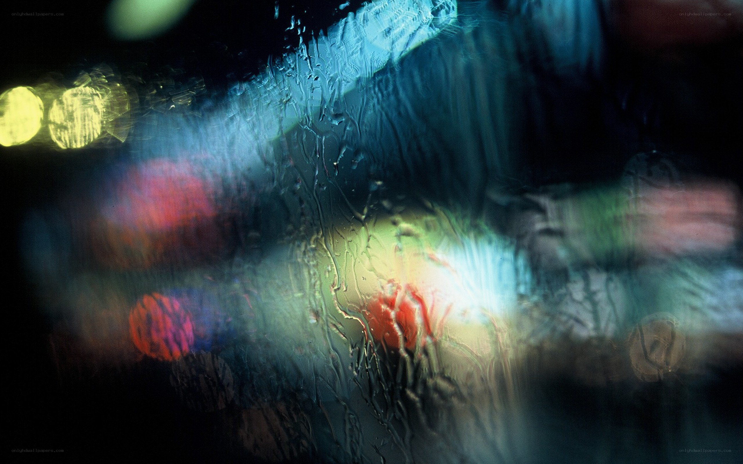 Abstract lights through wet glass