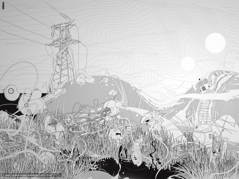 Abstract line art landscape