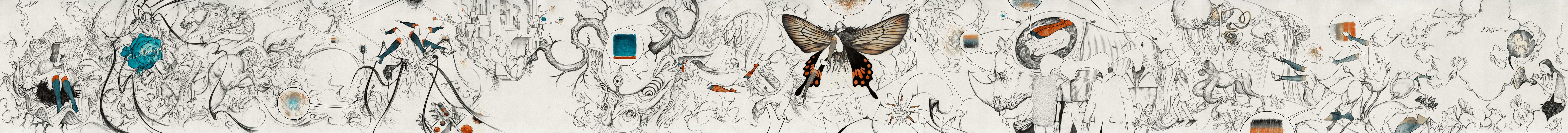 Abstract line art with butterfly