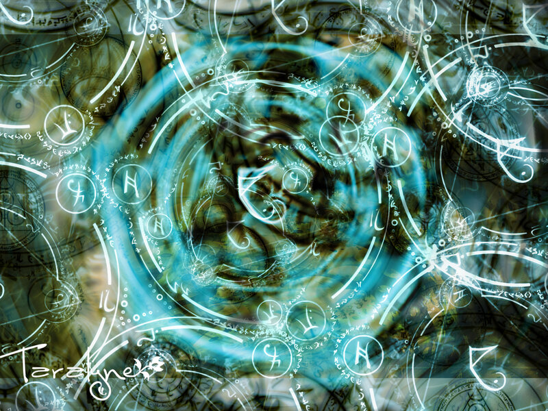 abstract magical symbols swirl