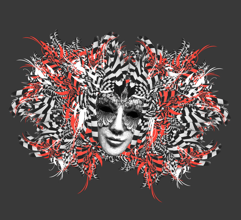 abstract mask with feathers