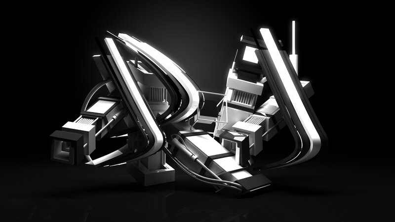 Abstract Mechanical Structure — Black, Dramatic, 3d Render
