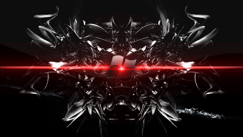 Abstract Mechanical Structure — Black, Dramatic, Digital Art, Red Laser