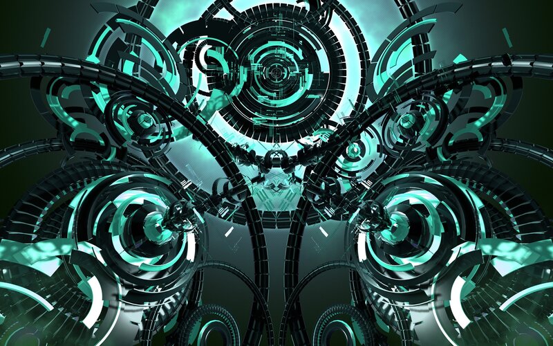 Abstract Mechanical Structure — Teal, Digital Art