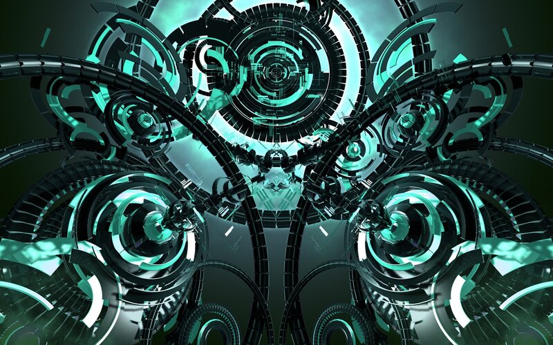 Abstract Mechanical Structure — Teal, Dramatic