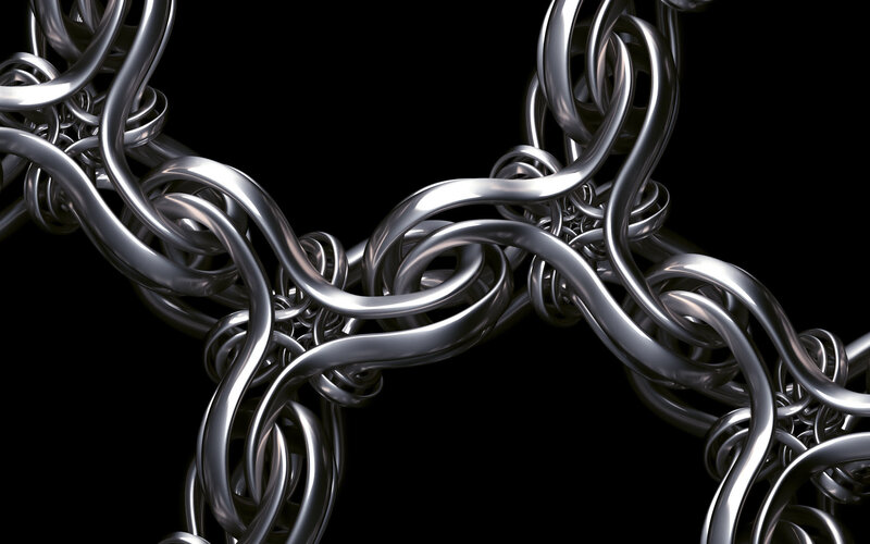 Abstract metallic chain sculpture
