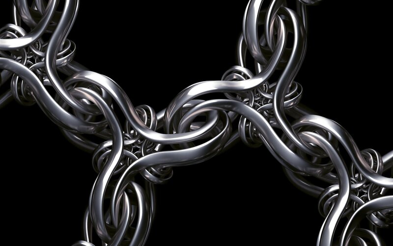 Abstract metallic chain sculpture