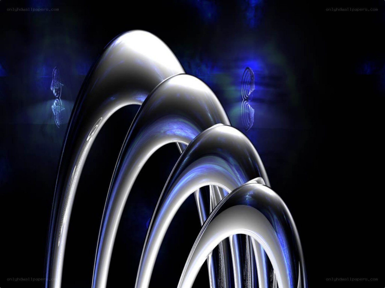 Abstract metallic curves with blue glow