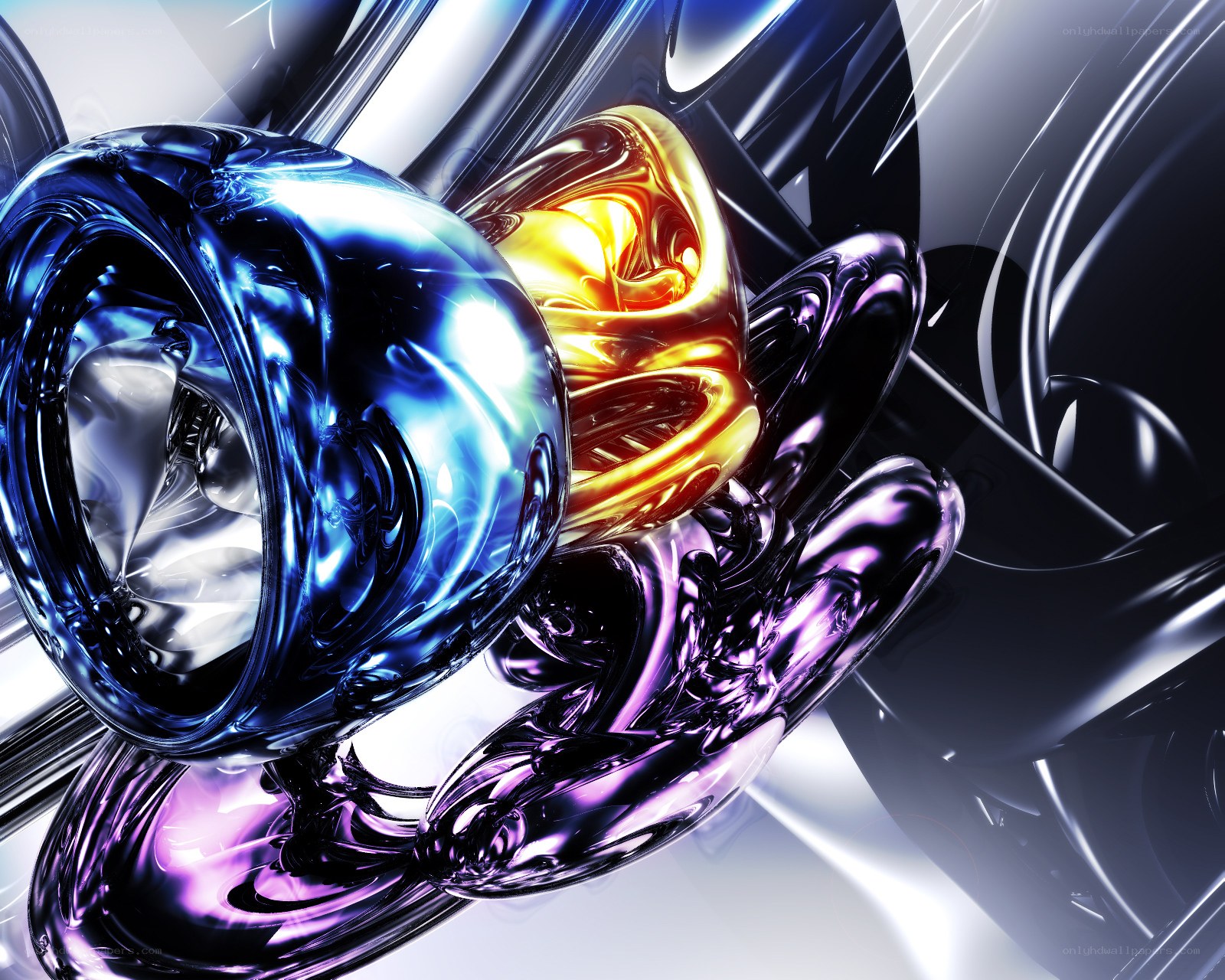 Abstract metallic fluid shapes