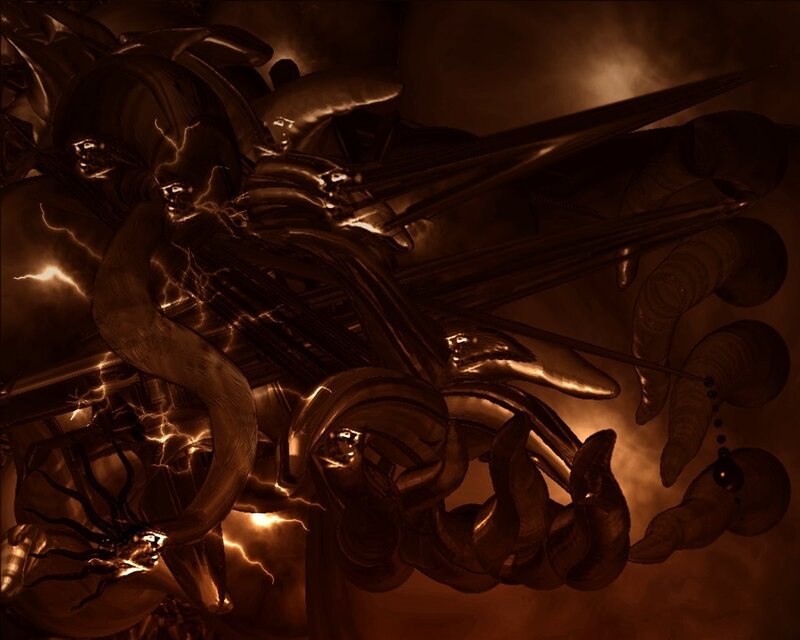 abstract metallic horror sculpture
