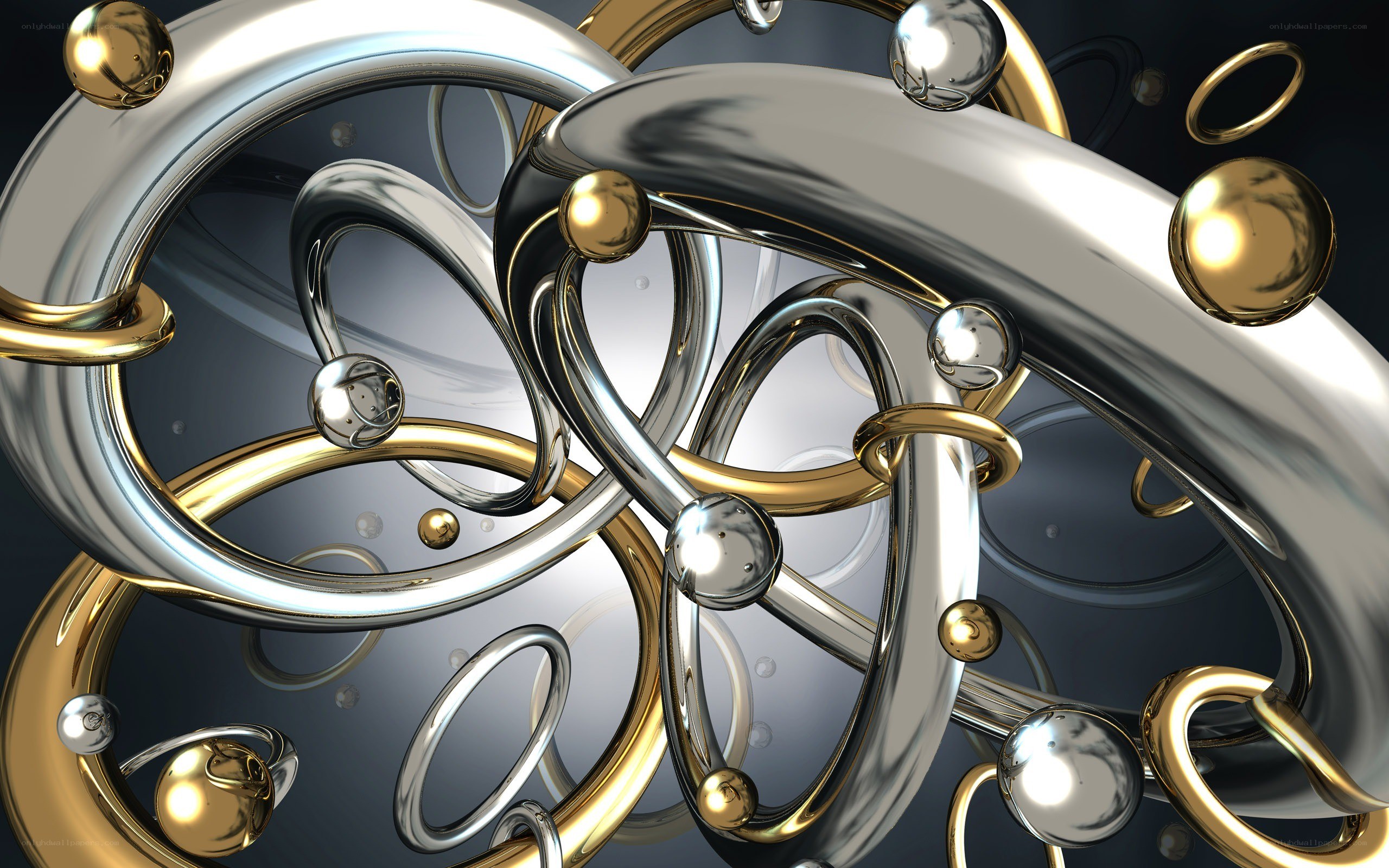 Abstract metallic rings and spheres