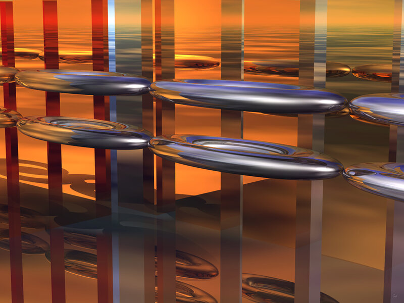 Abstract metallic rings on sunset