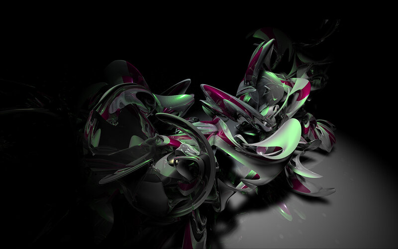 Abstract Metallic Sculpture — Black, Dramatic, 3d Render, Green Light
