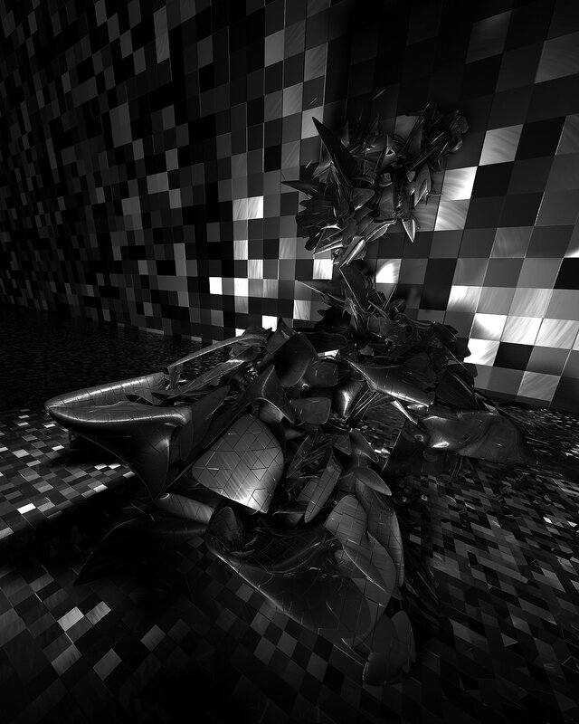 Abstract Metallic Sculpture — Black, Dramatic, 3d Render