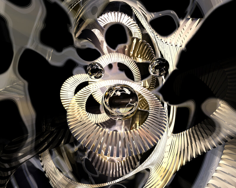 Abstract Metallic Sculpture — Black, Dramatic, Digital Art, Spheres