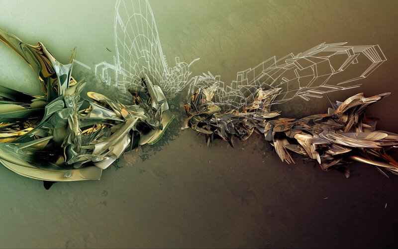 Abstract Metallic Sculpture — Green, Dramatic, Digital Art, Wireframe