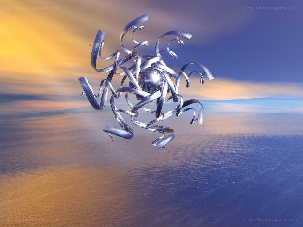 Abstract metallic sculpture over ocean