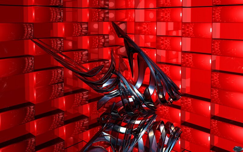 Abstract Metallic Sculpture — Red, Dramatic, Digital Art