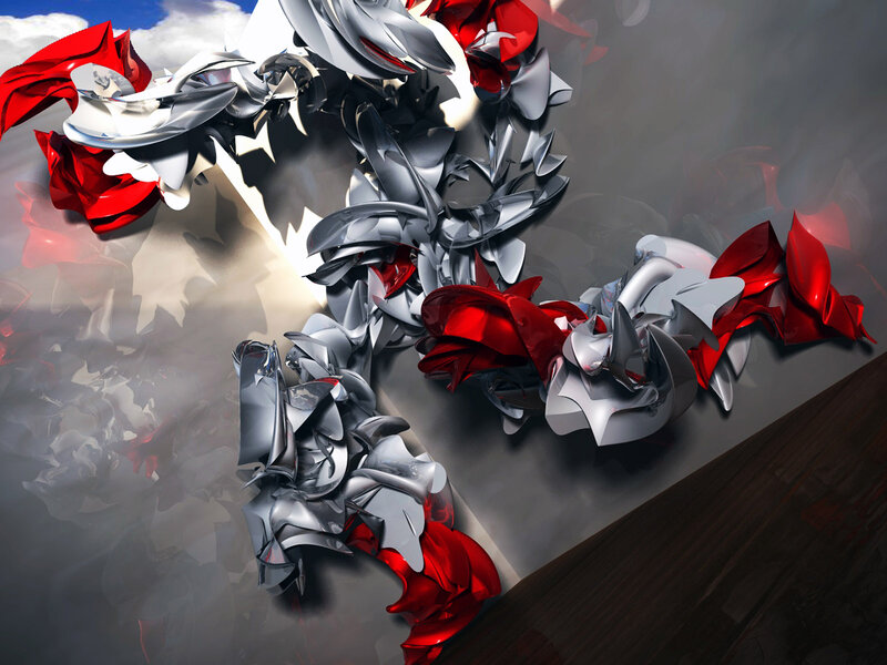 Abstract Metallic Sculpture — Red, Dramatic
