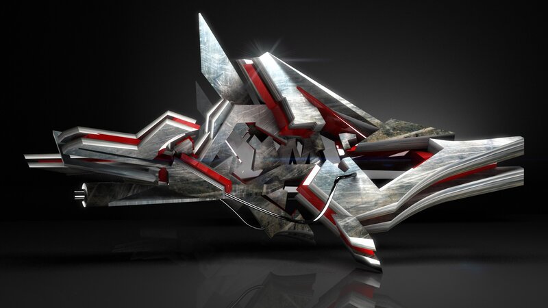Abstract Metallic Sculpture — Silver, Dramatic, 3d Render, Red Accents