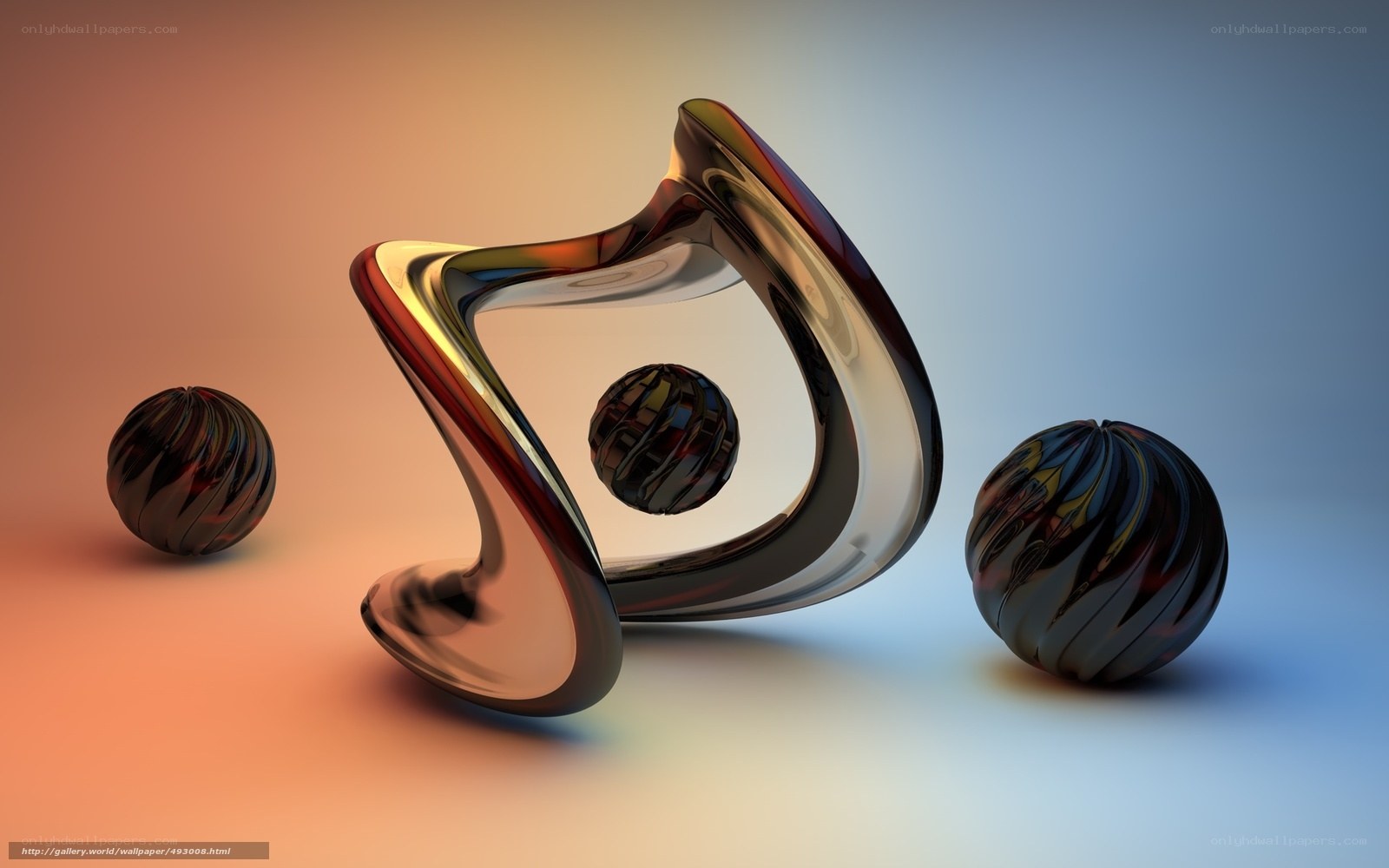 Abstract metallic sculpture with spheres