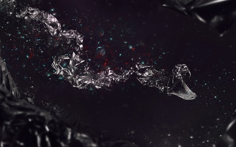 Abstract metallic serpent in space