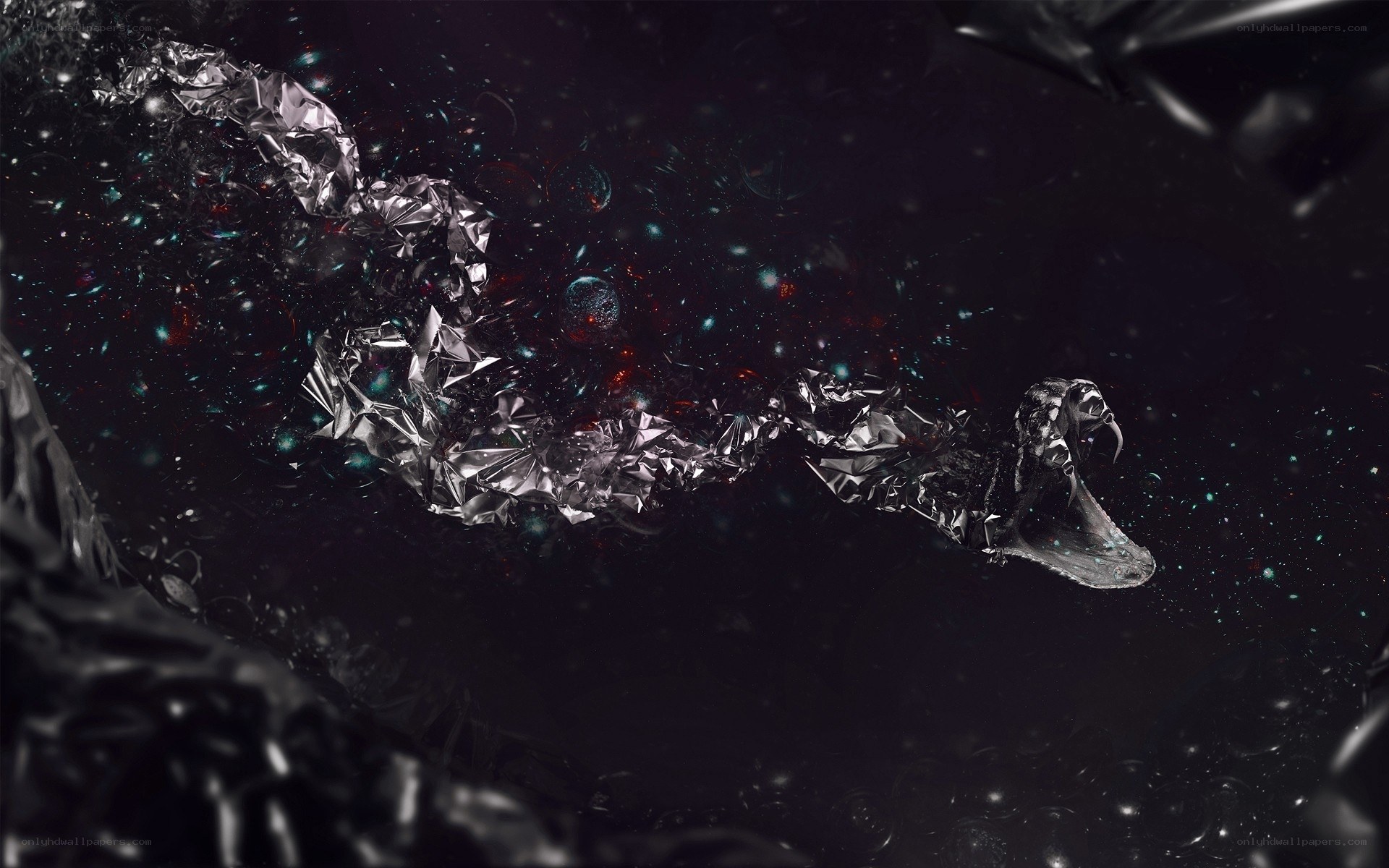 Abstract metallic serpent in space