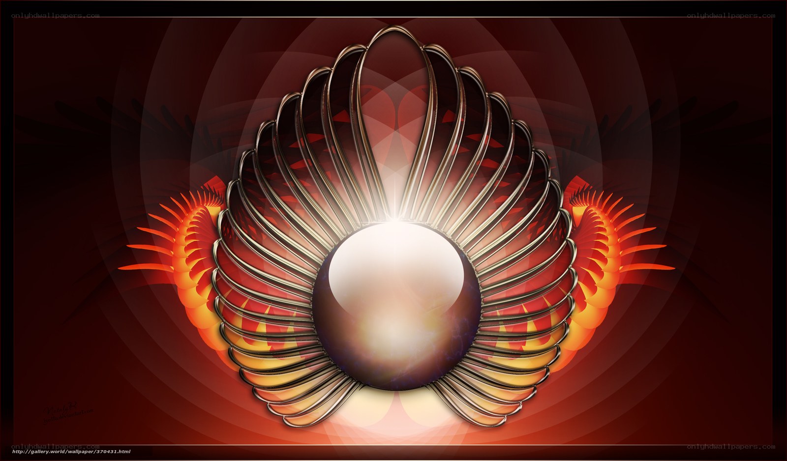 Abstract metallic sphere with wings