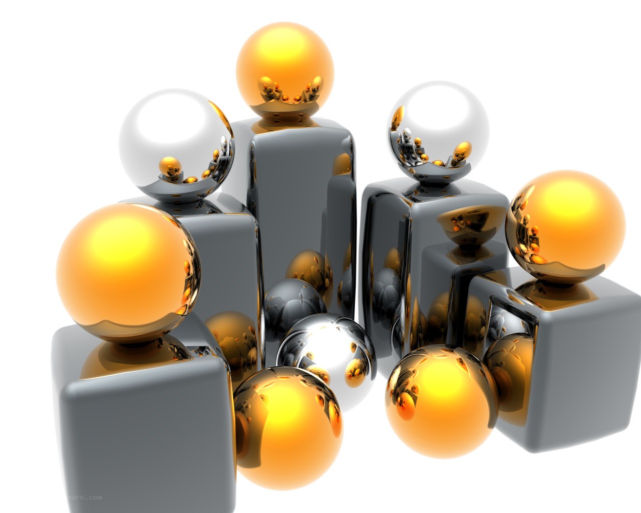 abstract metallic spheres and cubes