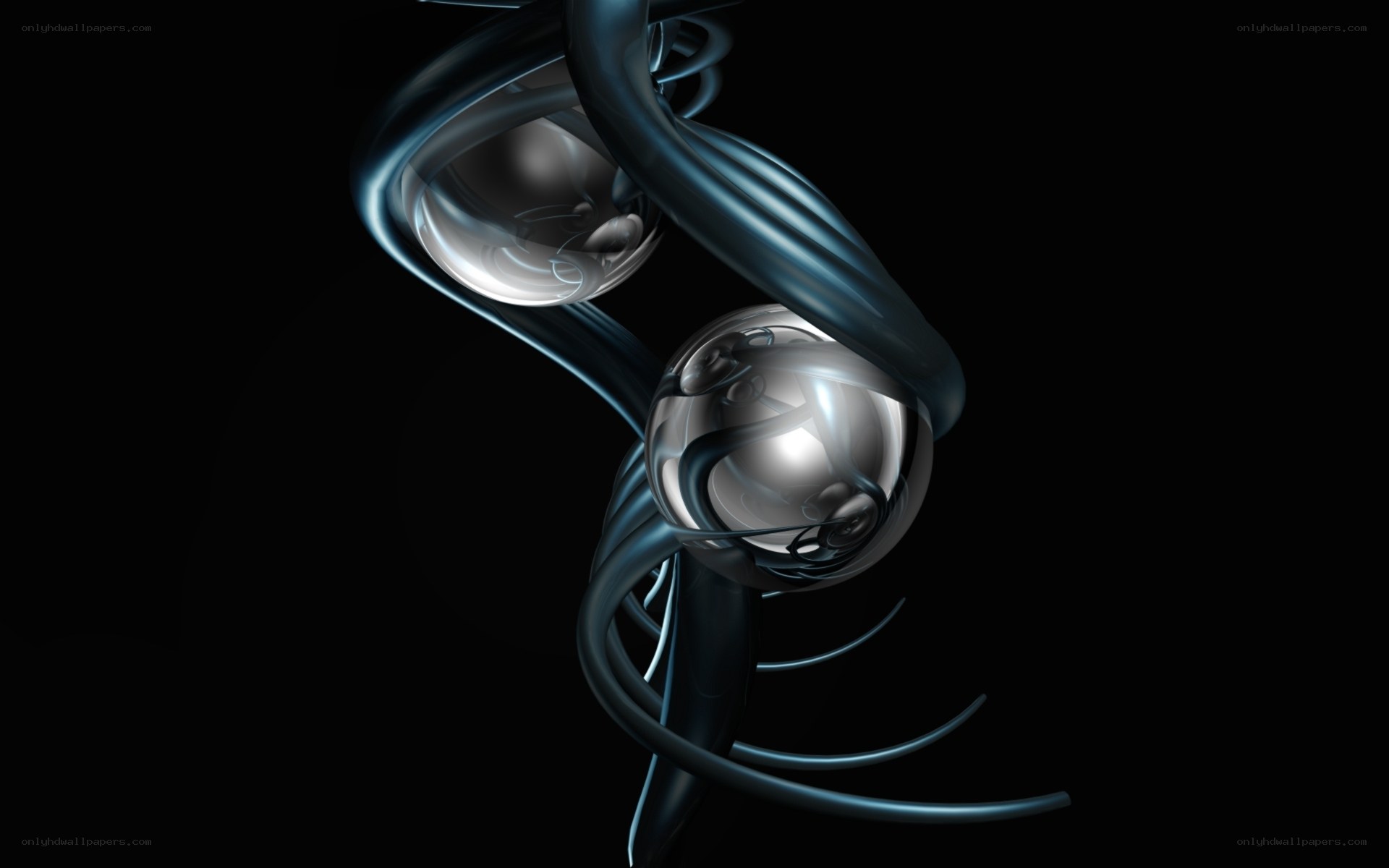 Abstract metallic spheres and spirals