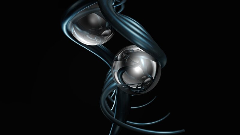 Abstract metallic spheres and swirls