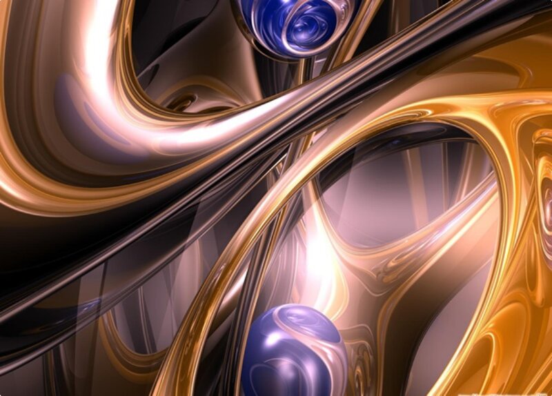 Abstract metallic swirls and spheres