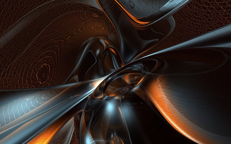 Abstract Metallic Swirls — Black, Dramatic, Digital Art, Curved